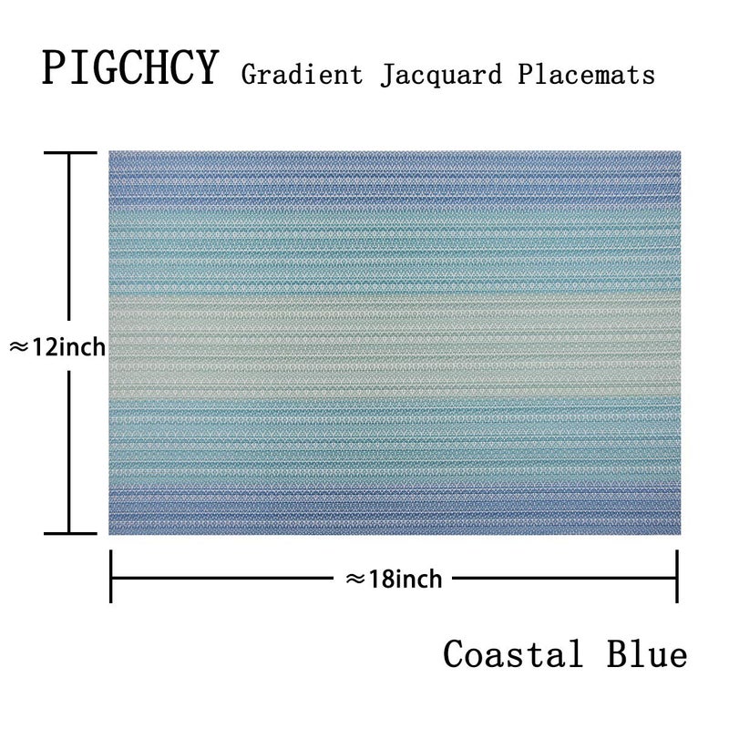 PIGCHCY Placemat,Washable Woven Non-Slip Insulation Durable Placemat Vinyl Table Mat Set of 4 (4pcs Placemats,Coastal Blue) - Image 2